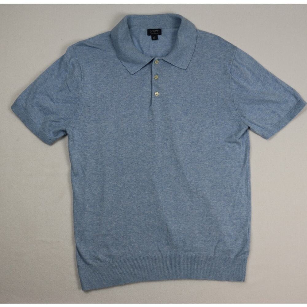 JCrew Mens Medium Light Blue Short Sleeve Knit Polo Sweater Shirt Cotton M